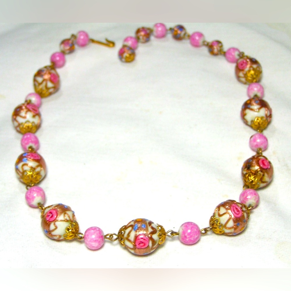 Vintage Estate Venetian Wedding Cake & Dragon's Egg Glass Necklace